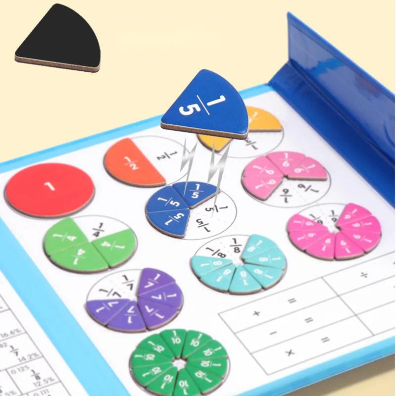 Montessori Wooden Magnetic Fractions Toy - Arithmetic Teaching Aid for Kids, Educational Maths Learning Book